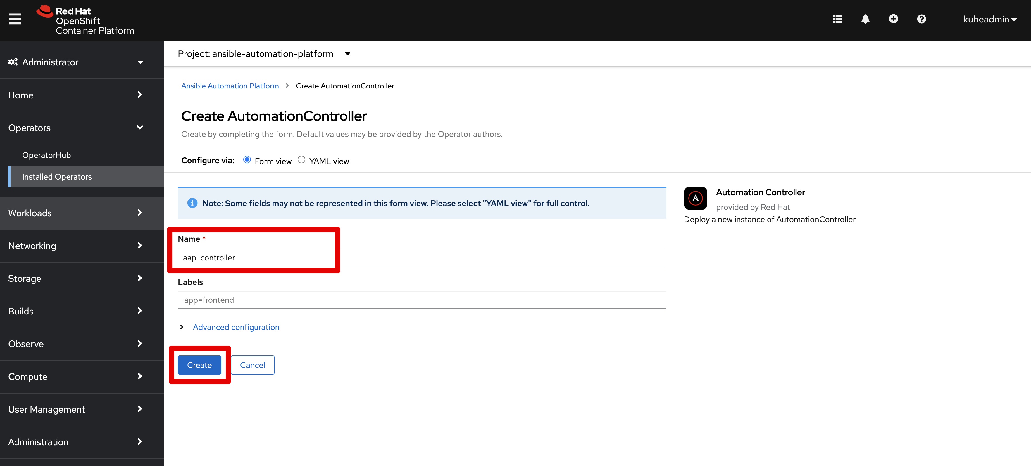 Create Automation Controller