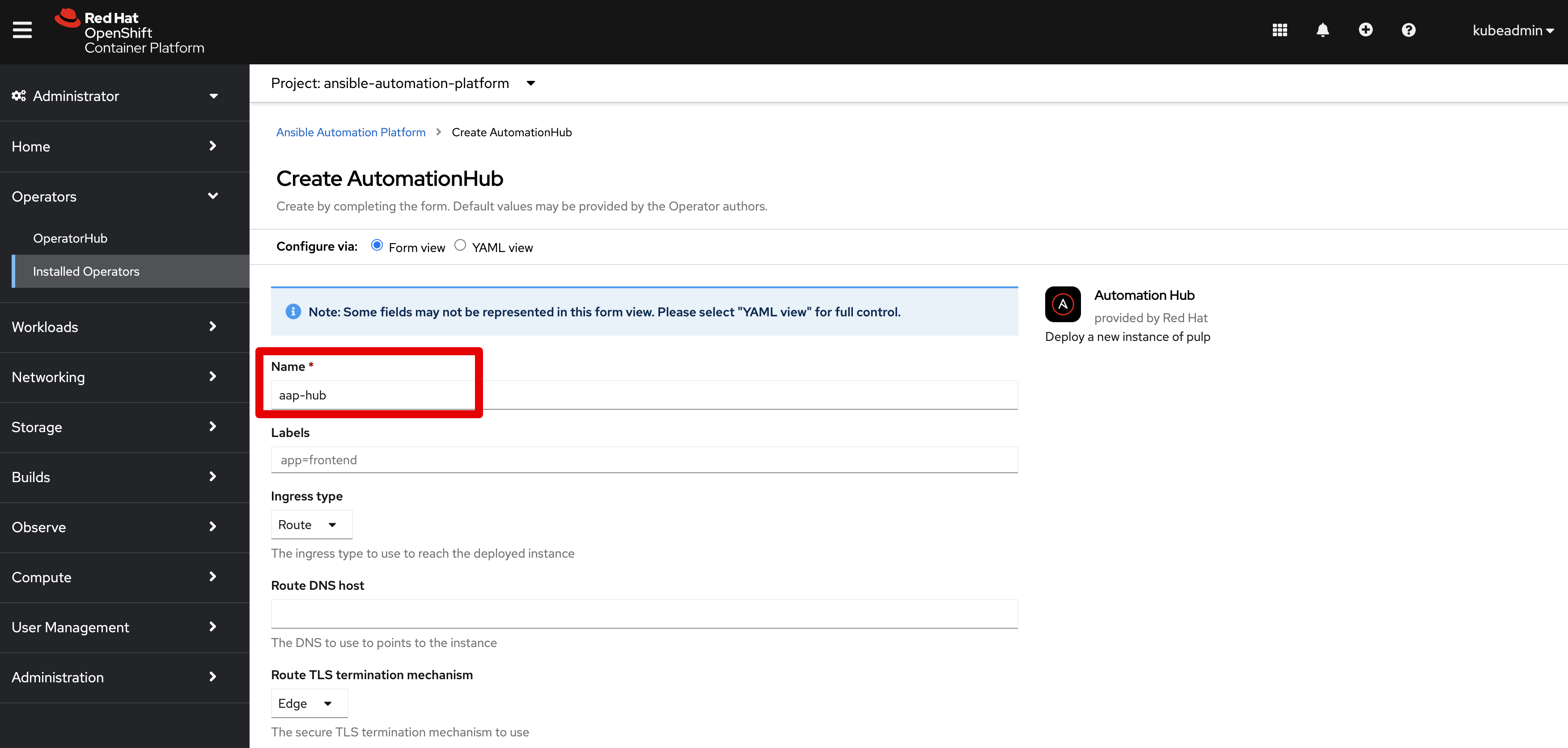 Create Automation Hub